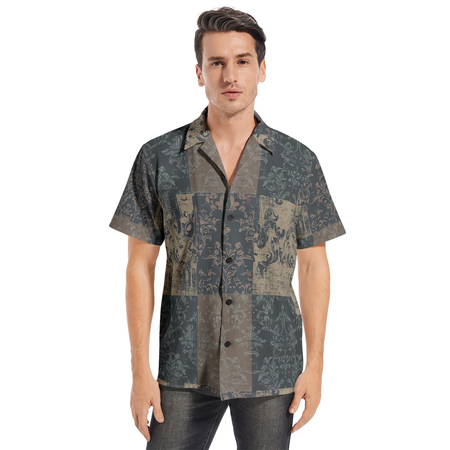 Vampire Art Grunge Patchwork Men's Short Sleeve 100% Premium Cotton Shirt - Classic Seattle