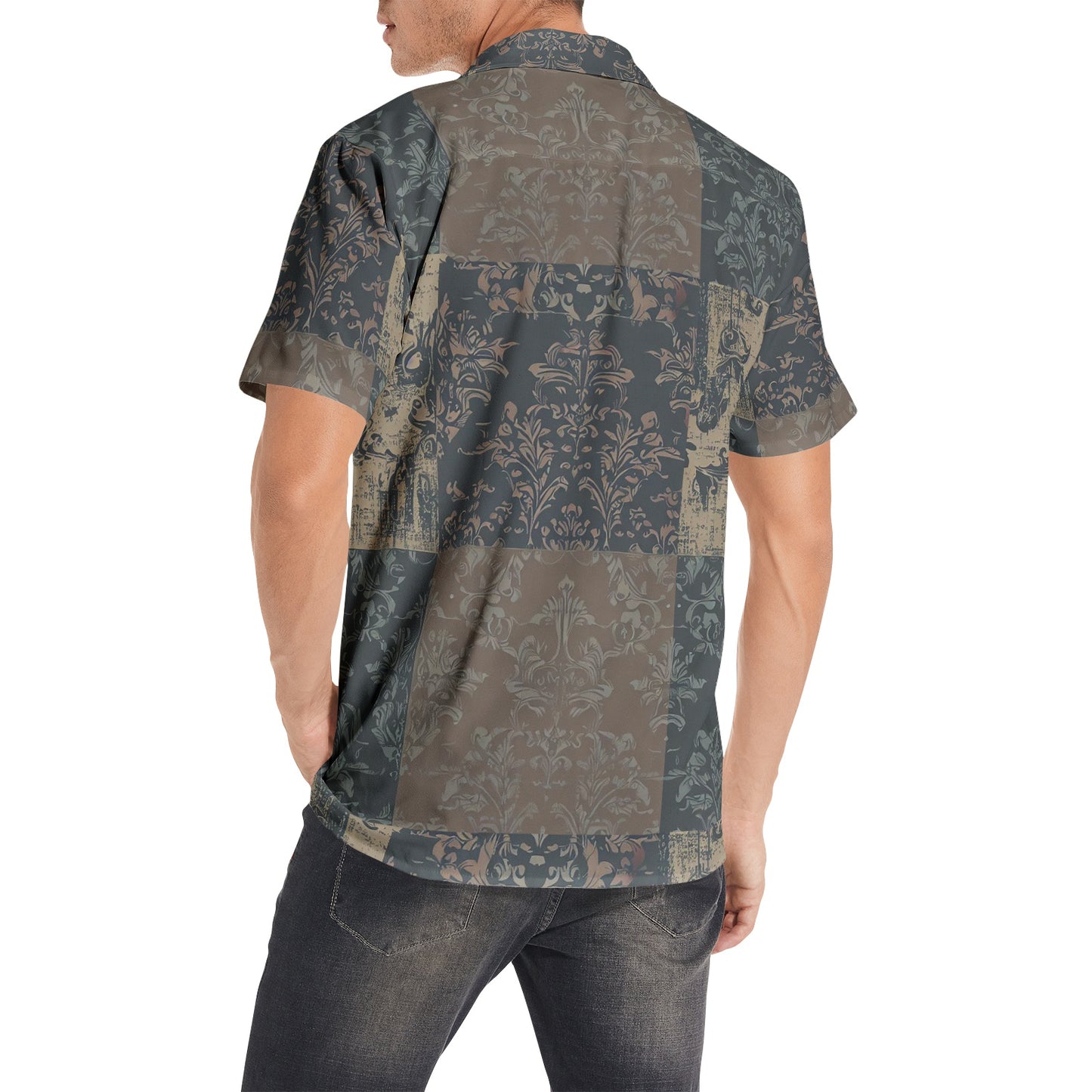 Vampire Art Grunge Patchwork Men's Short Sleeve 100% Premium Cotton Shirt - Classic Seattle