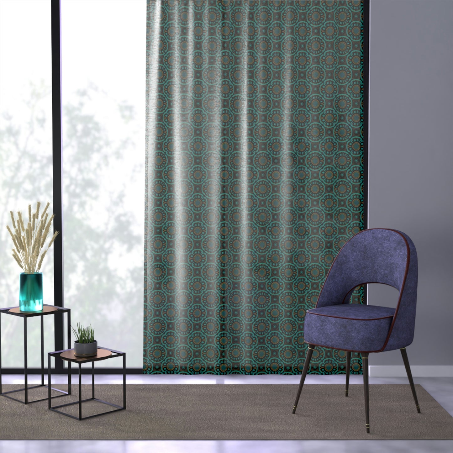 Vampire Art Grunge Window Curtain - Sixties Teal Wheel