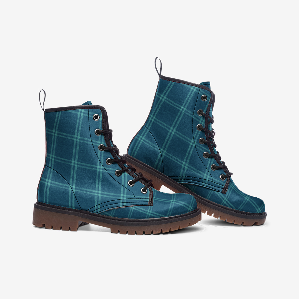 Vampire Art Casual Faux Leather Lightweight Boots - US sizes - Blue Teal Windowpane