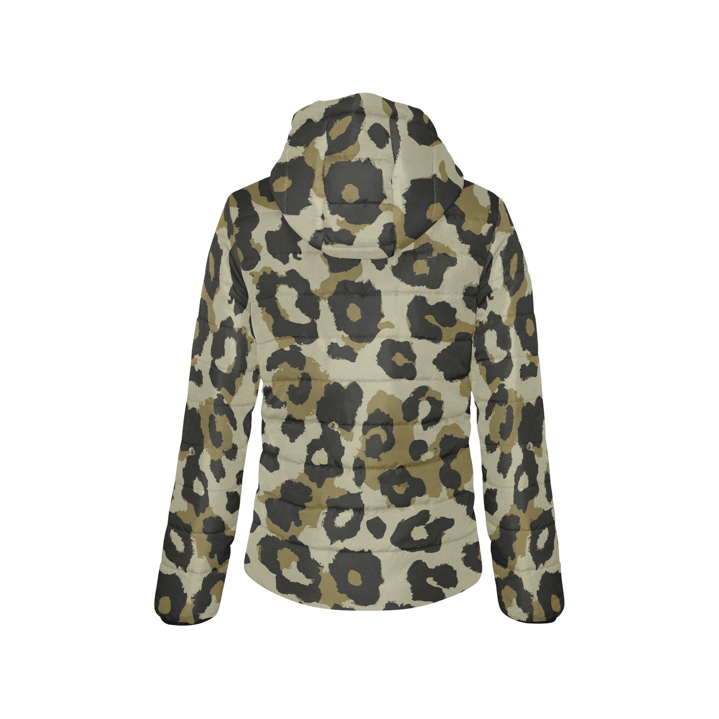 Vampire Art Grunge Animal Patterned Women's Padded Hooded Jacket - Grunge Khaki Leopard