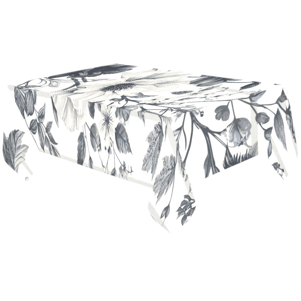 Vampire Art Delicate Grunge Victorian Floral Composition with Striped in Shades of Grey Cotton Linen Tablecloth