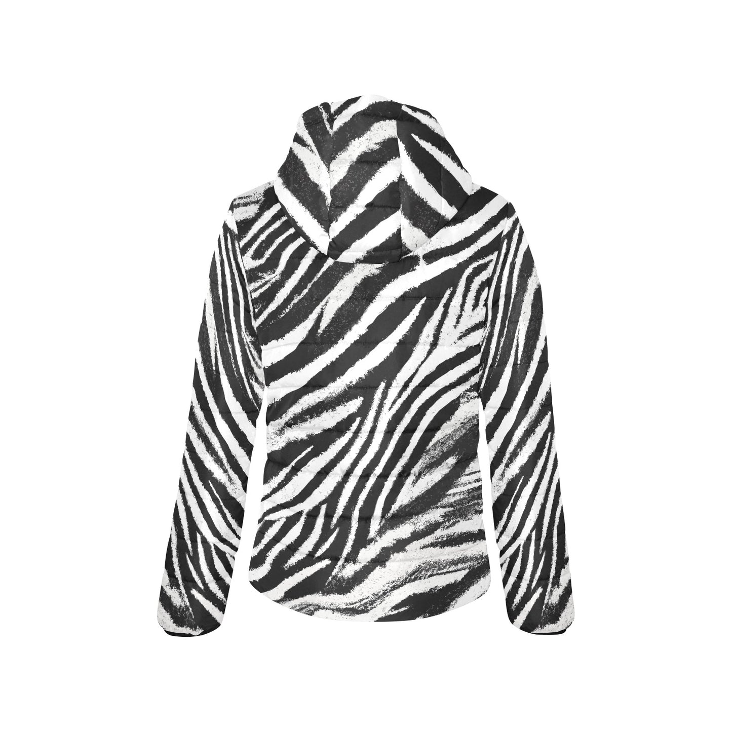 Vampire Art Grunge Animal Patterned Women's Padded Hooded Jacket - Grunge Black and White Zebra