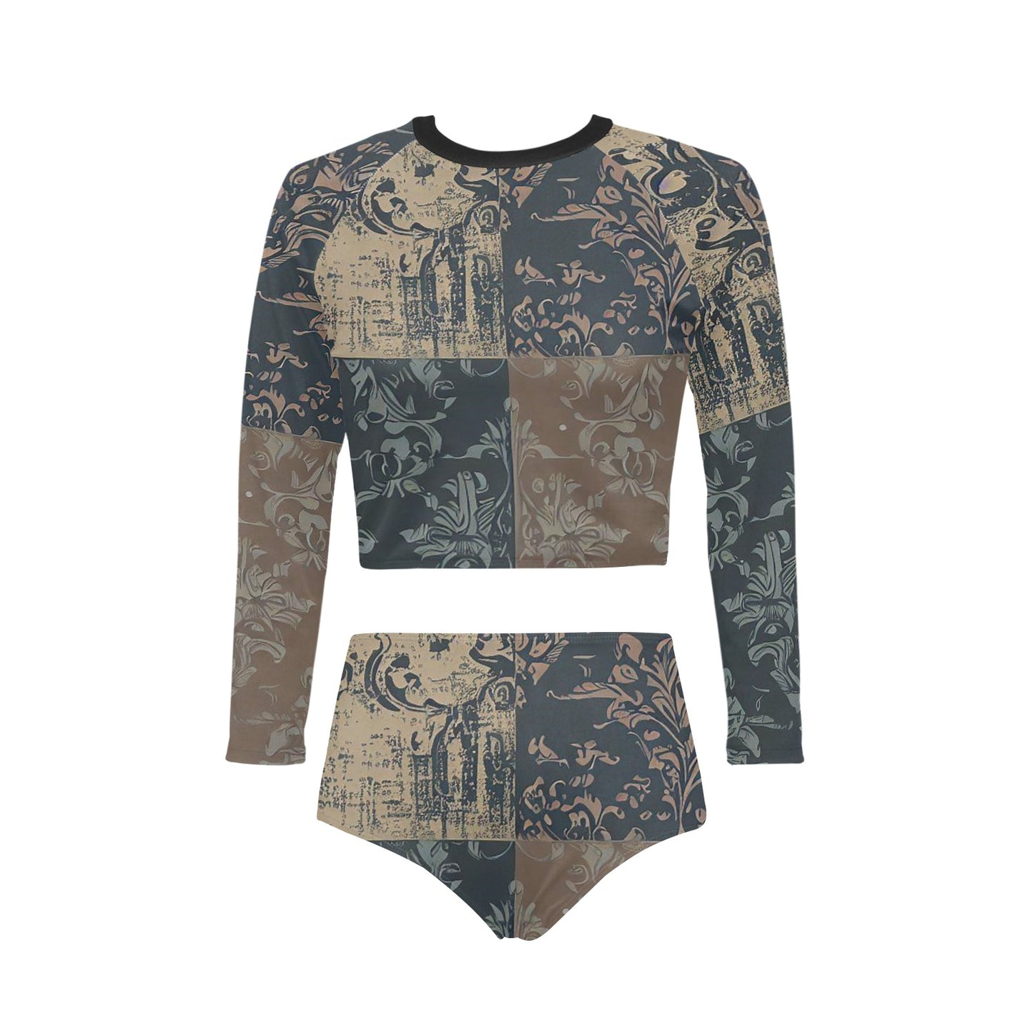 Vampire Art Women Long Sleeve Bikini Set - Grunge Patchwork