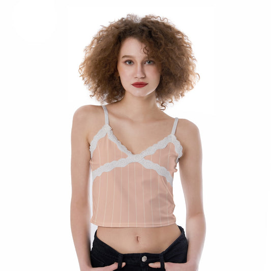 Vampire Art Retro Salmon Pink Stripy Women's Lace Camisole