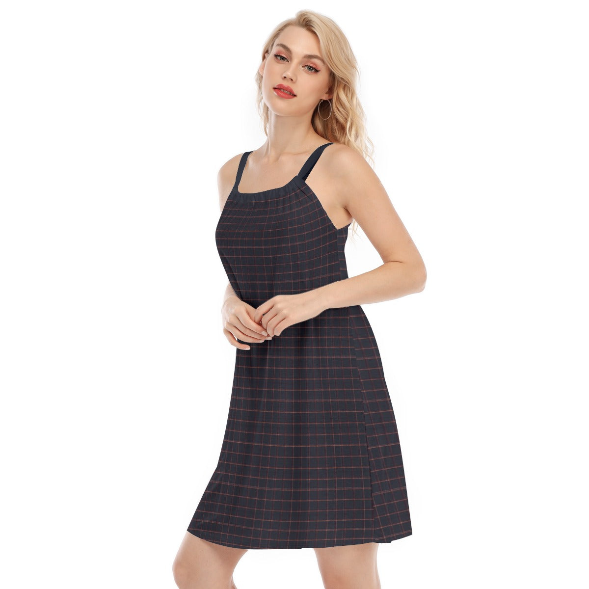 Vampire Art Cottagecore Women's Sleeveless Cami Dress - Dark Tartan