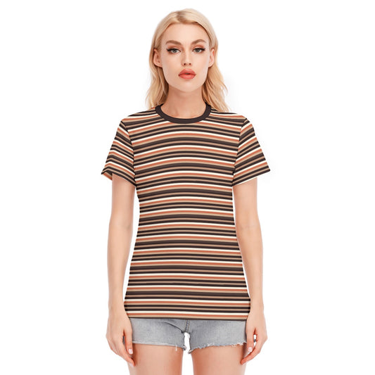 Vampire Art Brown Seventies Stripes Women's Round Neck T-Shirt | 190GSM Cotton