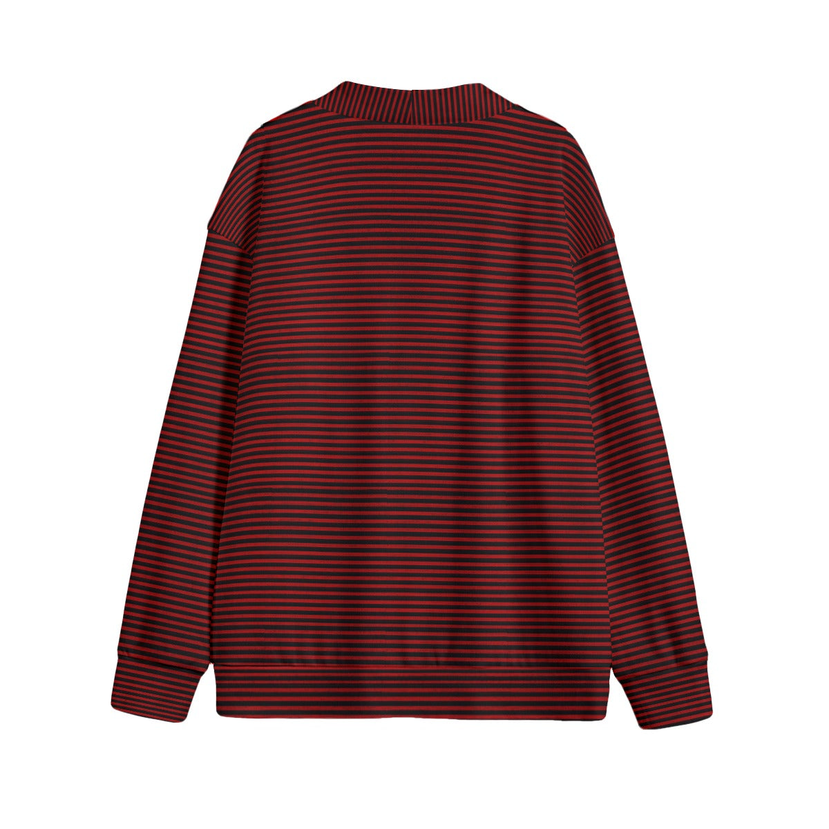 Vampire Art Black and Red Breton Stripes Unisex V-neck Knitted Fleece Cardigan With Button Closure