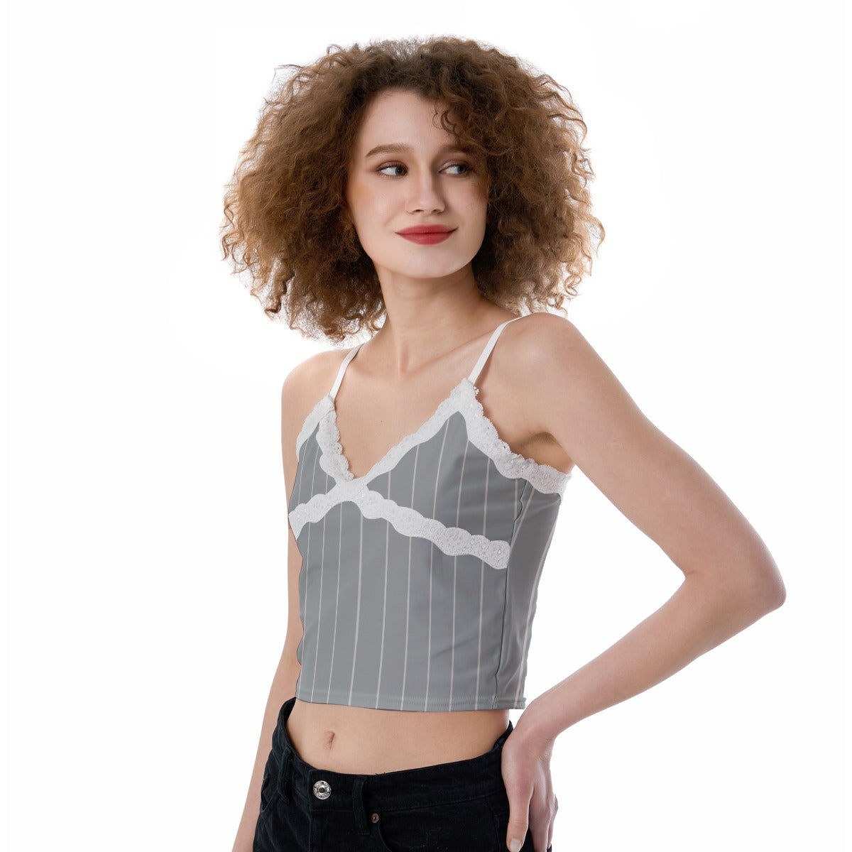 Vampire Art Retro Victorian Grey Stripy Women's Lace Camisole