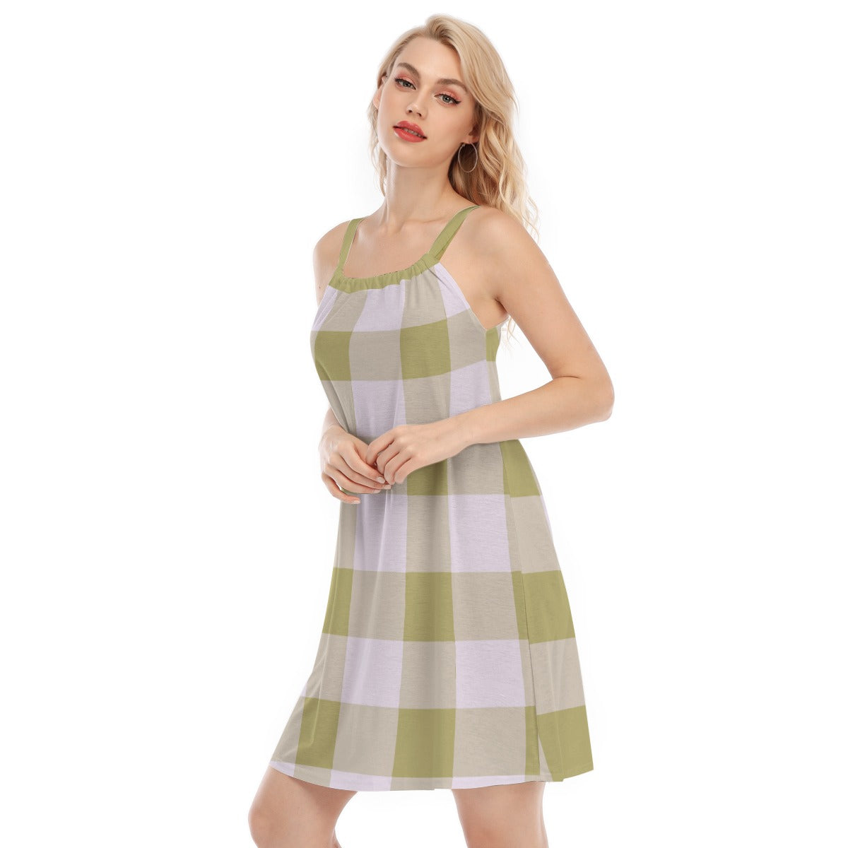 Vampire Art Cottagecore Women's Sleeveless Cami Dress - Olive Green Gingham