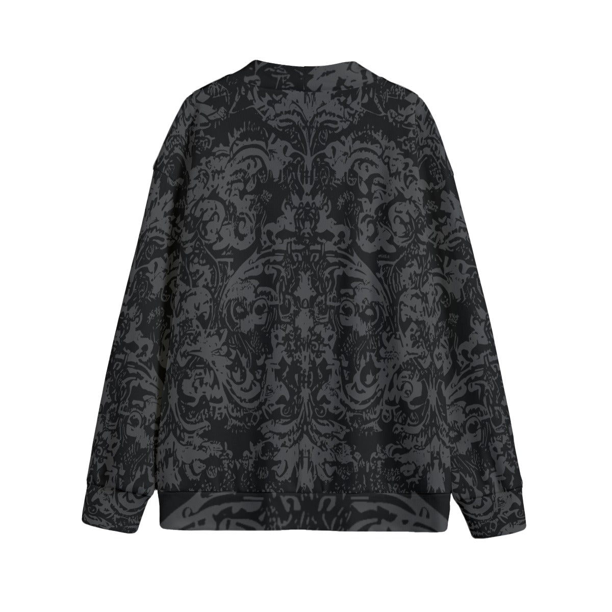 Vampire Art Grunge Damask in Black & Charcoal Unisex V-neck Knitted Fleece Cardigan With Buttons
