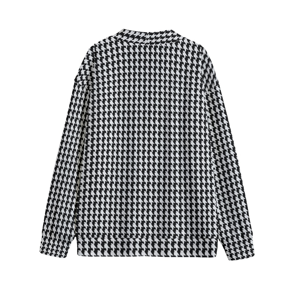 Vampire Art Retro Houndstooth in Black & White Unisex V-neck Knitted Fleece Cardigan With Buttons