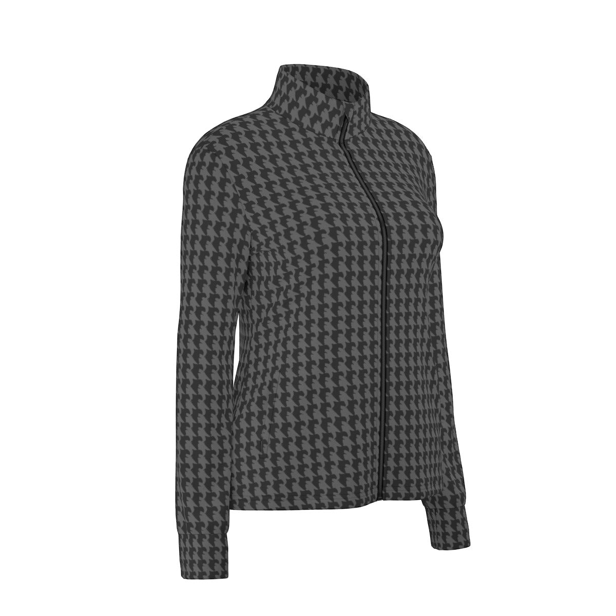 Vampire Art Women's Long Sleeve Thumbhole Jacket - Retro Grunge Black and Charcoal Houndstooth