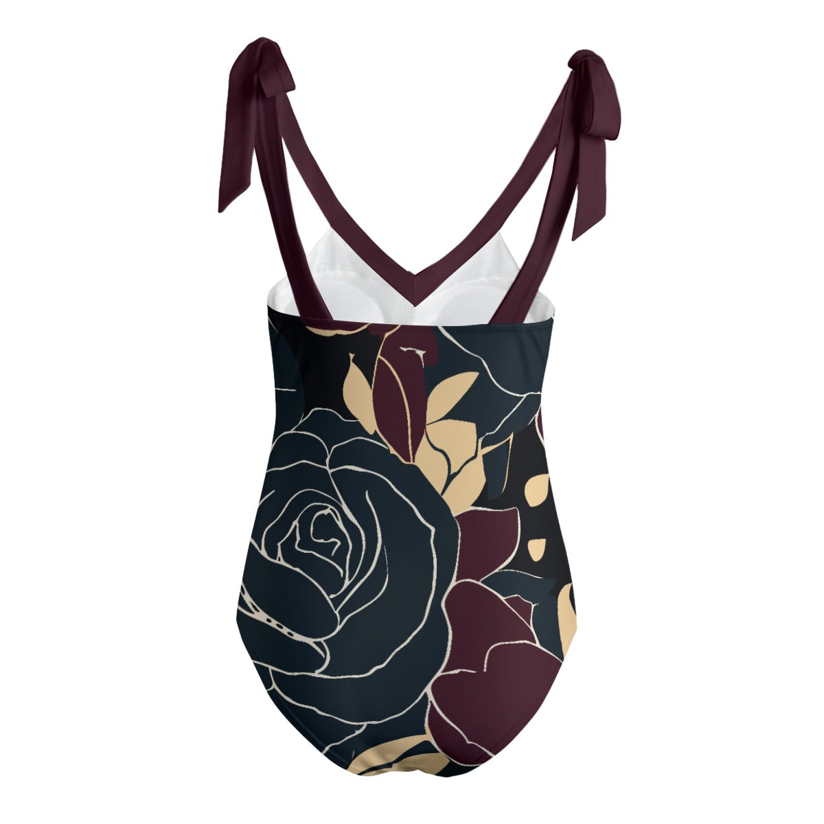 Vampire Art Retro Women's Tie Shoulder One-piece Padded Swimsuit - Retro Roses in Black and Gold