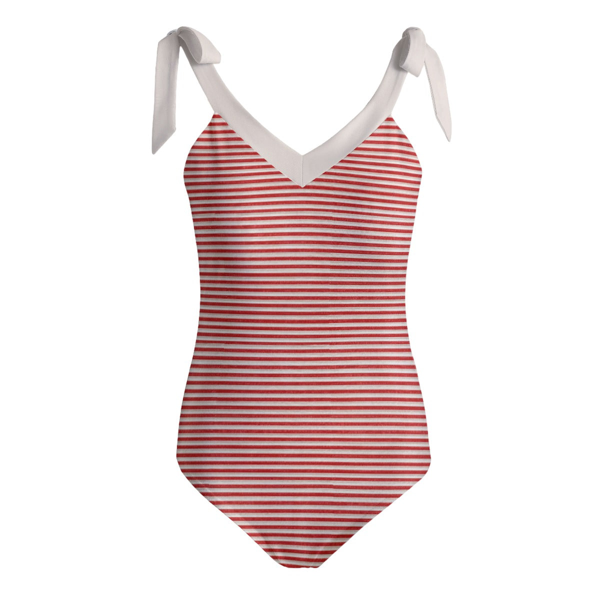 Vampire Art Retro Women's Tie Shoulder One-piece Padded Swimsuit - Breton Stripes in Red