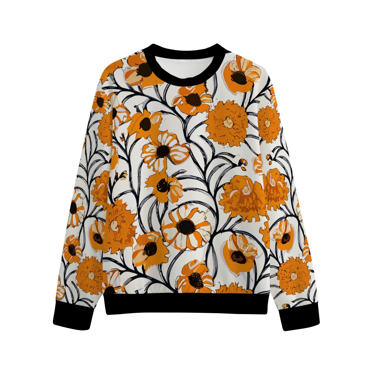 Vampire Art Art Nouveau Vintage Floral Unisex O-neck Sweatshirt | 100% 310GSM Cotton - Orange and White