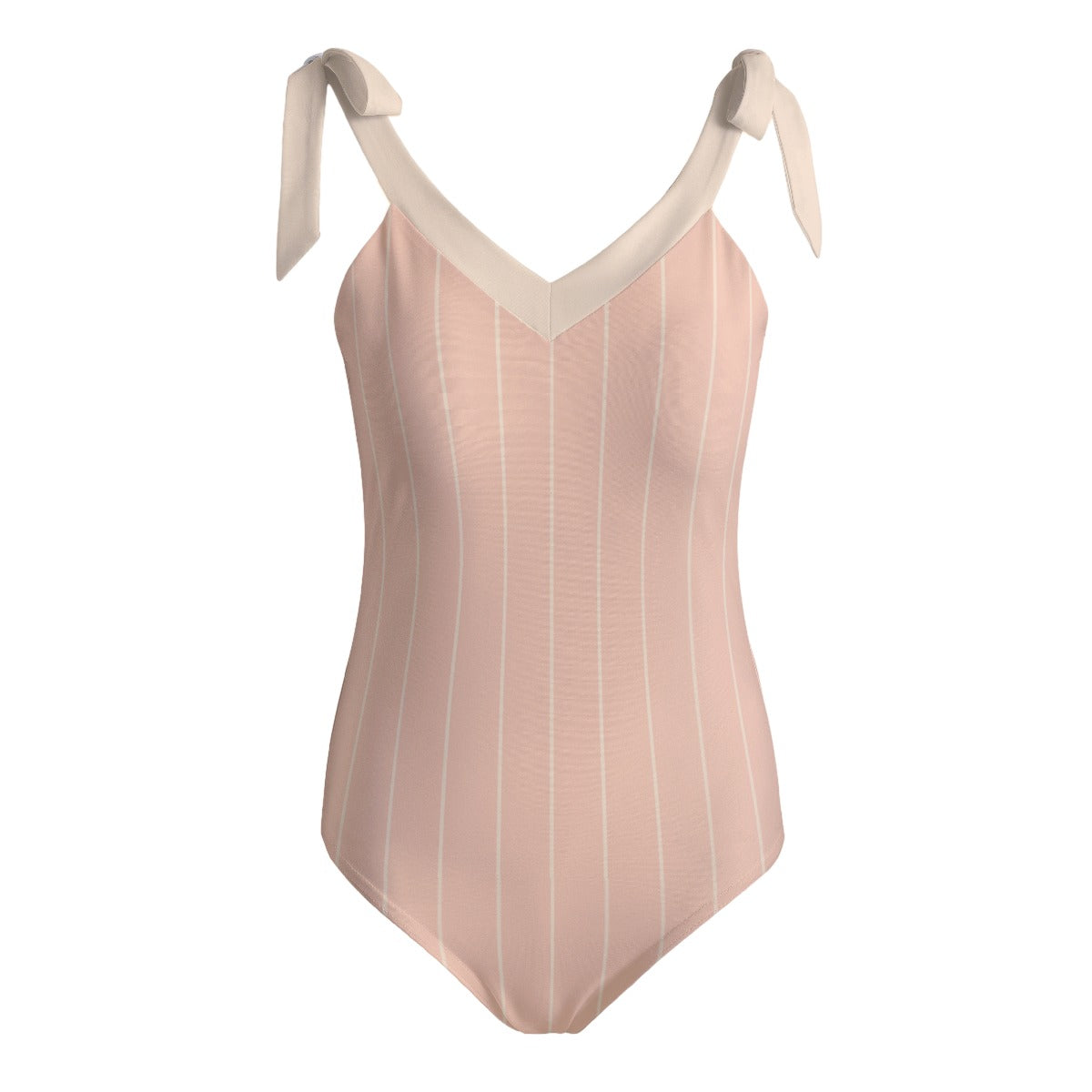 Vampire Art Retro Women's Tie Shoulder One-piece Padded Swimsuit - Salmon Pink Pinstripe