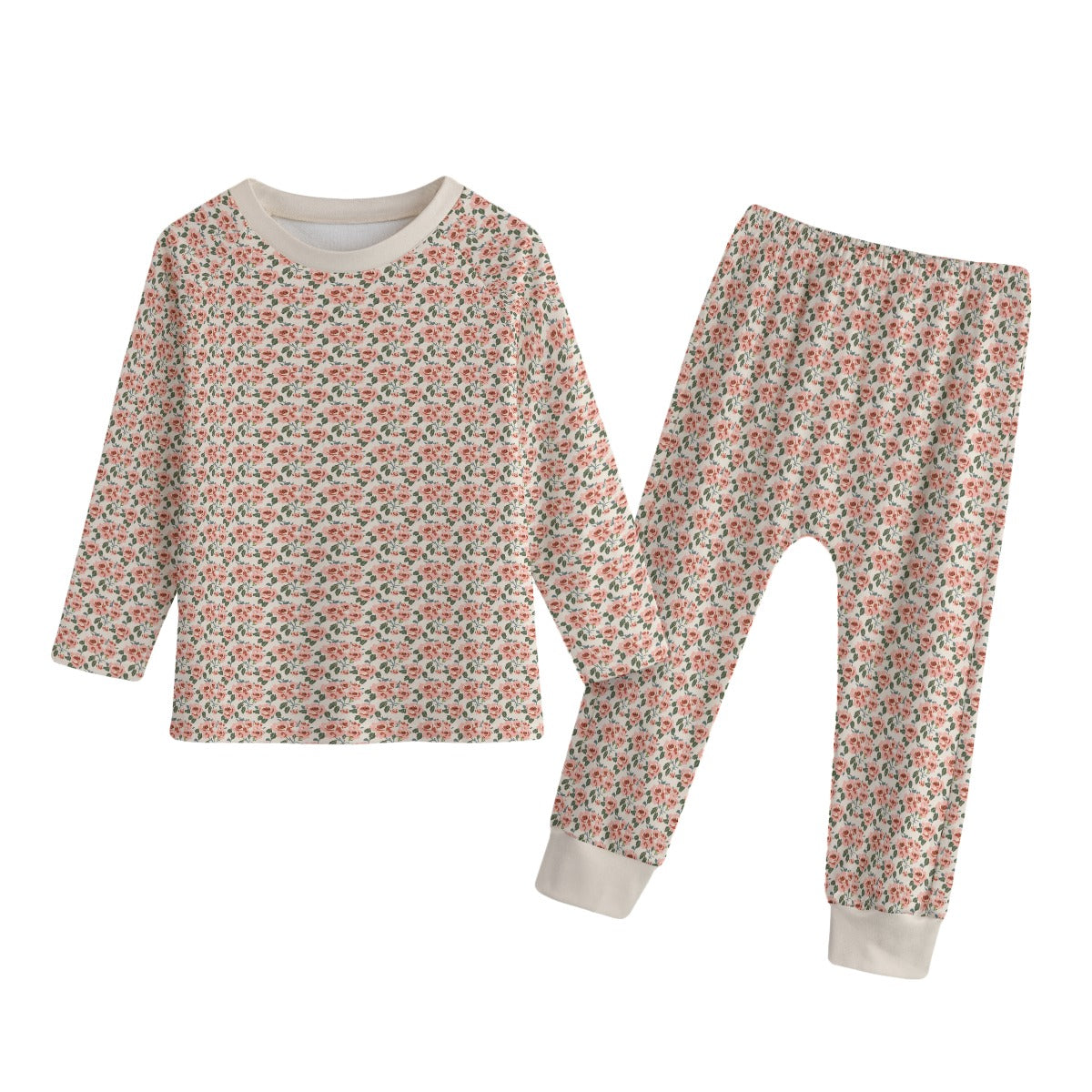 Vampire Art Kids' Retro Floral Knitted Fleece Pyjama Set - Classic Roses