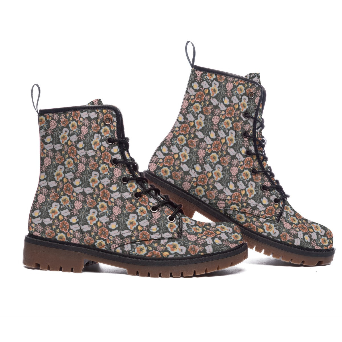 Vampire Art PU Leather Women's Combat Boots - Multicolour Grunge Florals