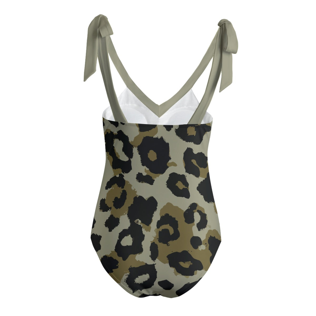 Vampire Art Retro Women's Tie Shoulder One-piece Padded Swimsuit - Grunge Khaki Leopard