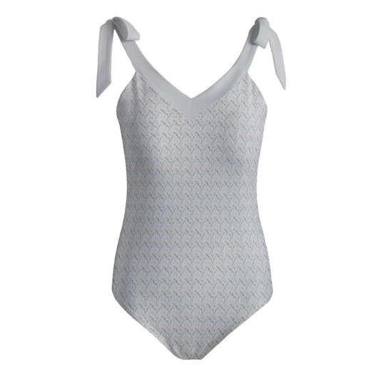 Vampire Art Romantic Retro Flowers Women's Tie Shoulder One-piece Padded Swimsuit - Grey