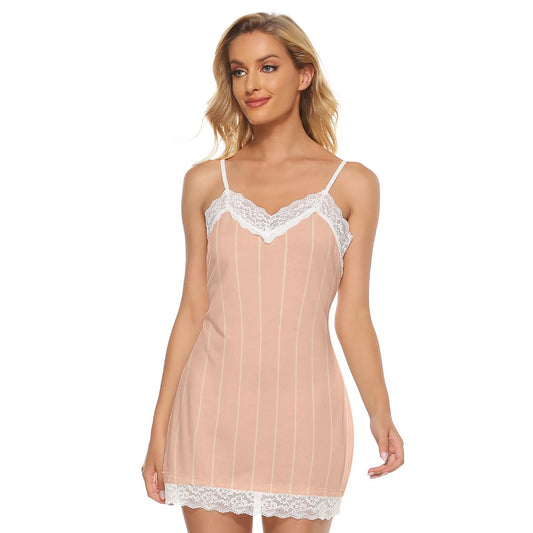 Vampire Art Retro Salmon Pink Striped Women's Cami Dress With Lace Edge