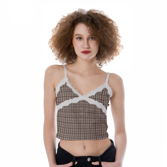 Vampire Art Dark Academia Cream & White Tartan Women's Lace Camisole