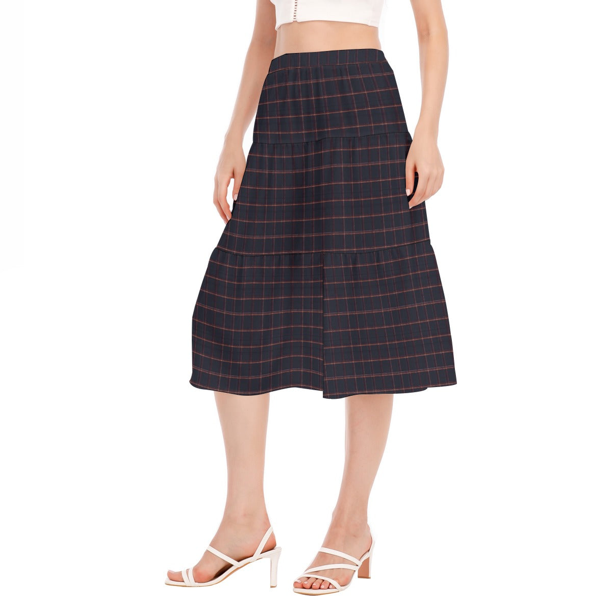 Vampire Art Dark Academia Dark Brown Tartan Women's Stitched Pleated Chiffon Skirt