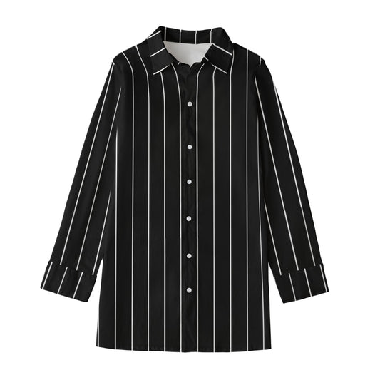 Vampire Art Victorian Vintage Black Striped Women's Long Blouse |115GSM Cotton poplin