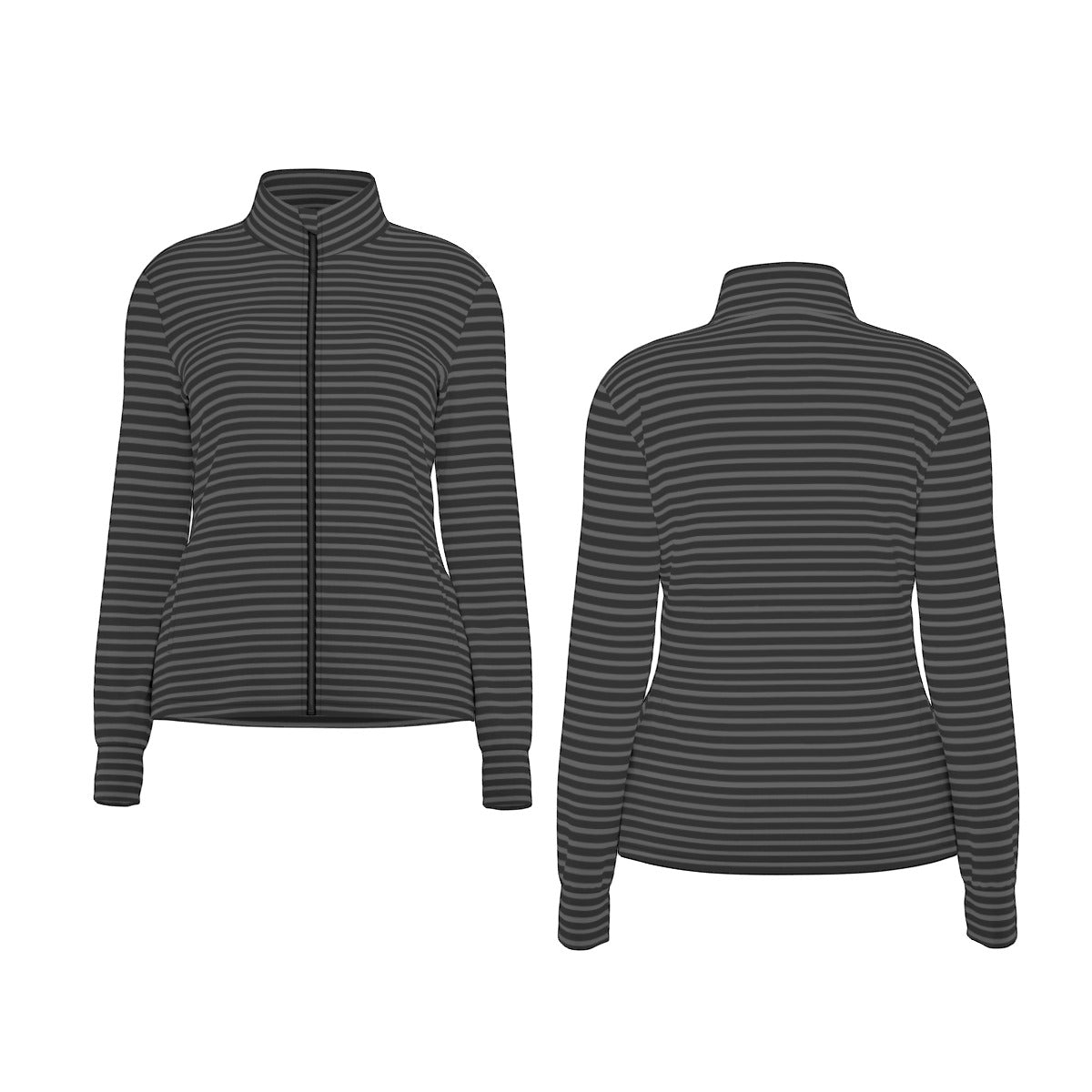 Vampire Art Women's Long Sleeve Thumbhole Jacket - Black and Charcoal Fully Striped