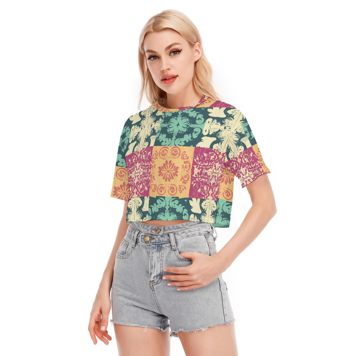 Vampire Art Grunge Patchwork Women's Cropped T-shirt 100% Cotton - Colourful Seattle