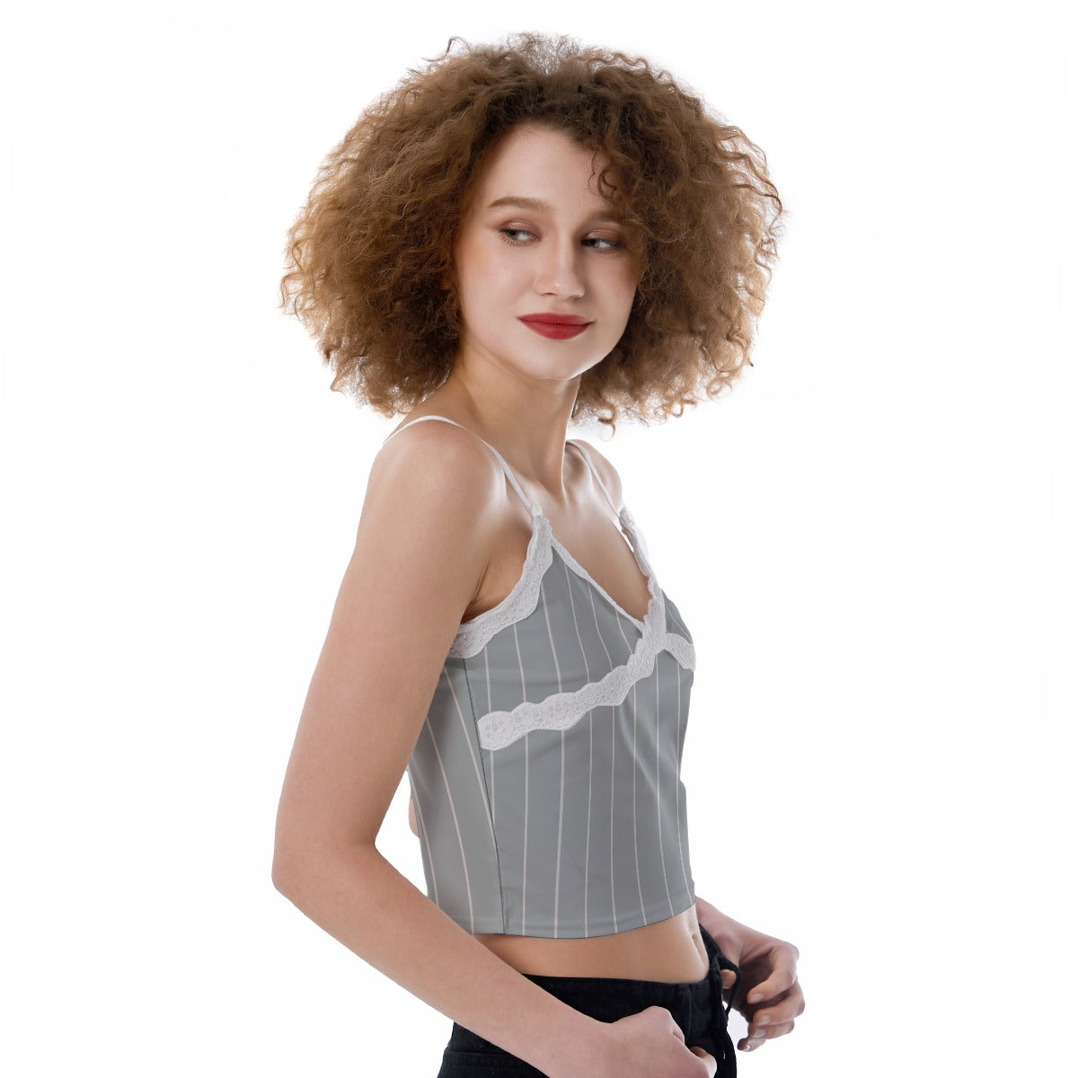 Vampire Art Retro Victorian Grey Stripy Women's Lace Camisole