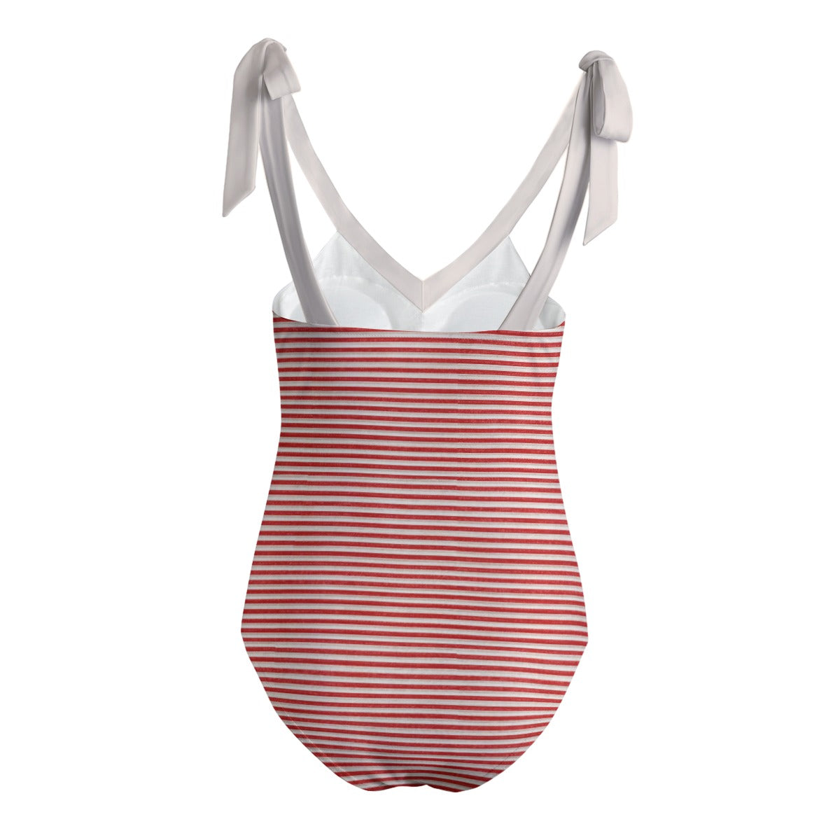 Vampire Art Retro Women's Tie Shoulder One-piece Padded Swimsuit - Breton Stripes in Red