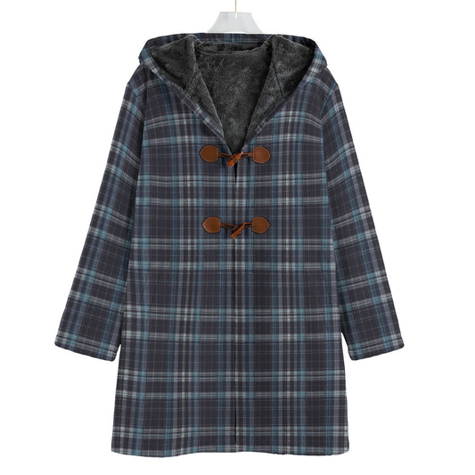 Vampire Art Grunge Grey Blue & White Tartan Men's 100% Cotton Canvas Button Fleece Jacket