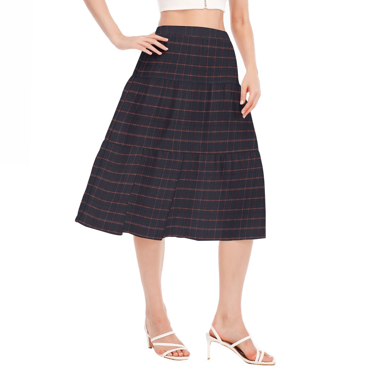 Vampire Art Dark Academia Dark Brown Tartan Women's Stitched Pleated Chiffon Skirt