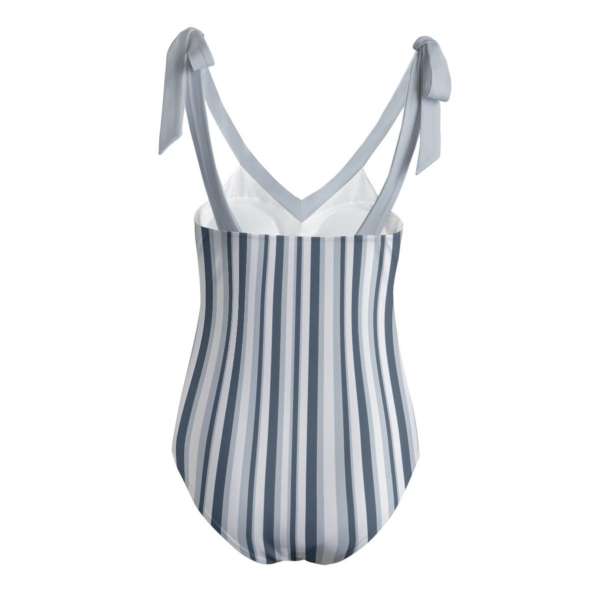 Vampire Art Retro Women's Tie Shoulder One-piece Padded Swimsuit - Retro Stripes in Charcoal Blue