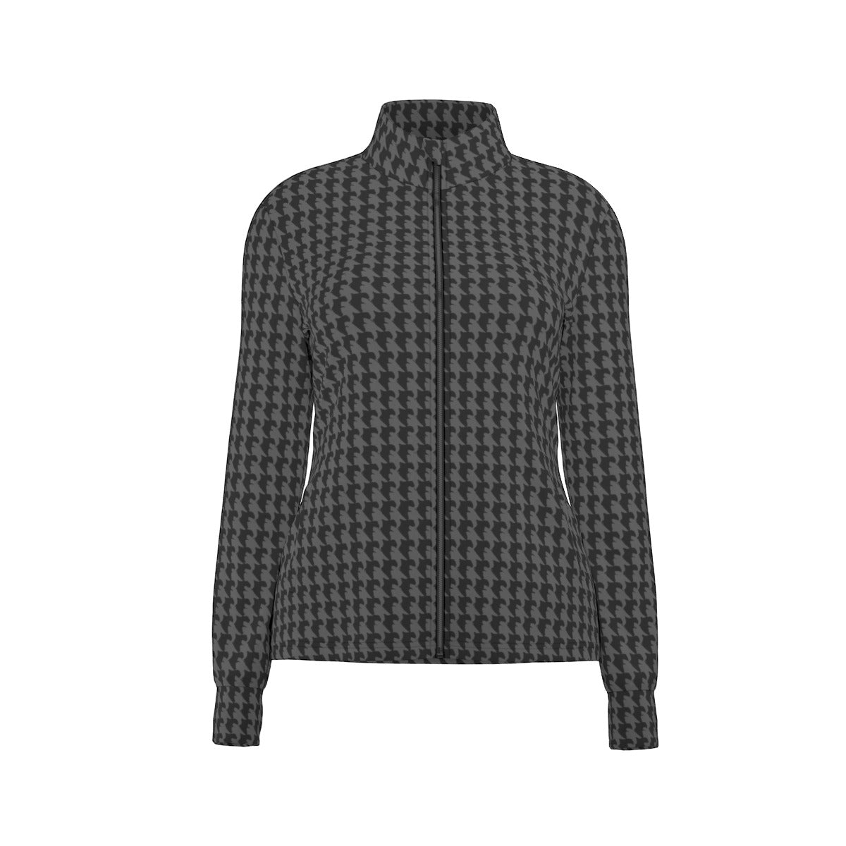 Vampire Art Women's Long Sleeve Thumbhole Jacket - Retro Grunge Black and Charcoal Houndstooth