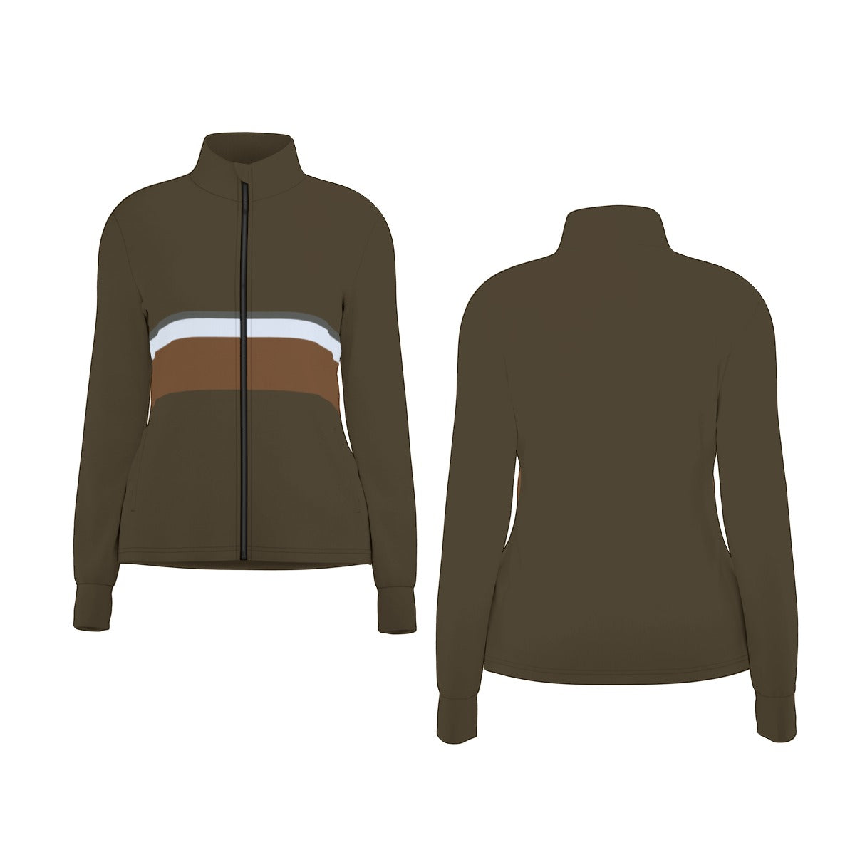 Vampire Art Women's Long Sleeve Thumbhole Jacket - Brown Retro Colour Block