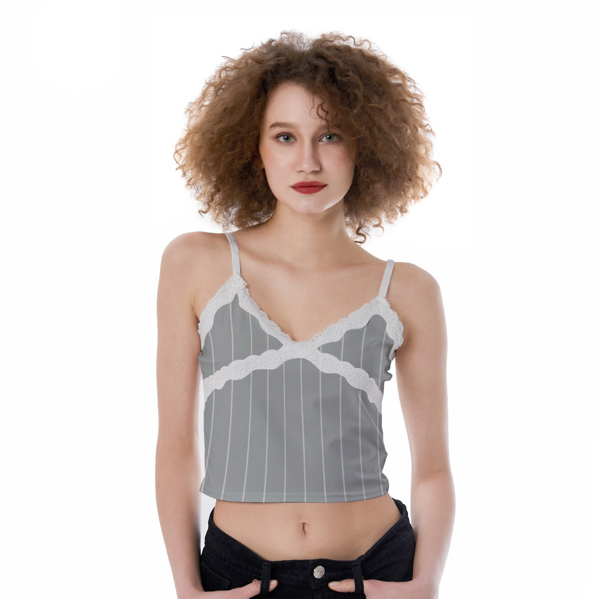 Vampire Art Retro Victorian Grey Stripy Women's Lace Camisole