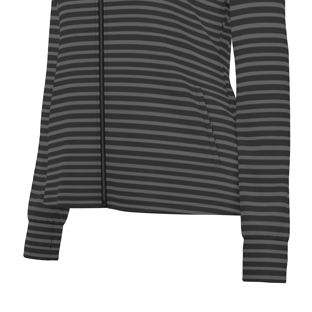 Vampire Art Women's Long Sleeve Thumbhole Jacket - Black and Charcoal Fully Striped