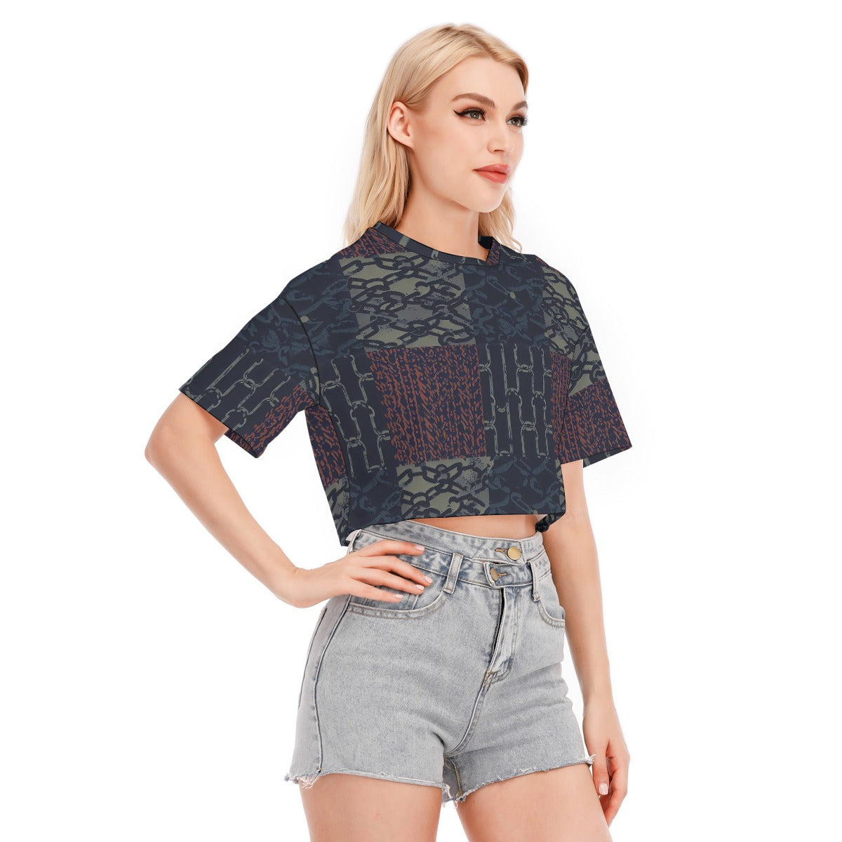 Vampire Art Grunge Patchwork Women's Cropped T-shirt 100% Cotton - Chains and Rust