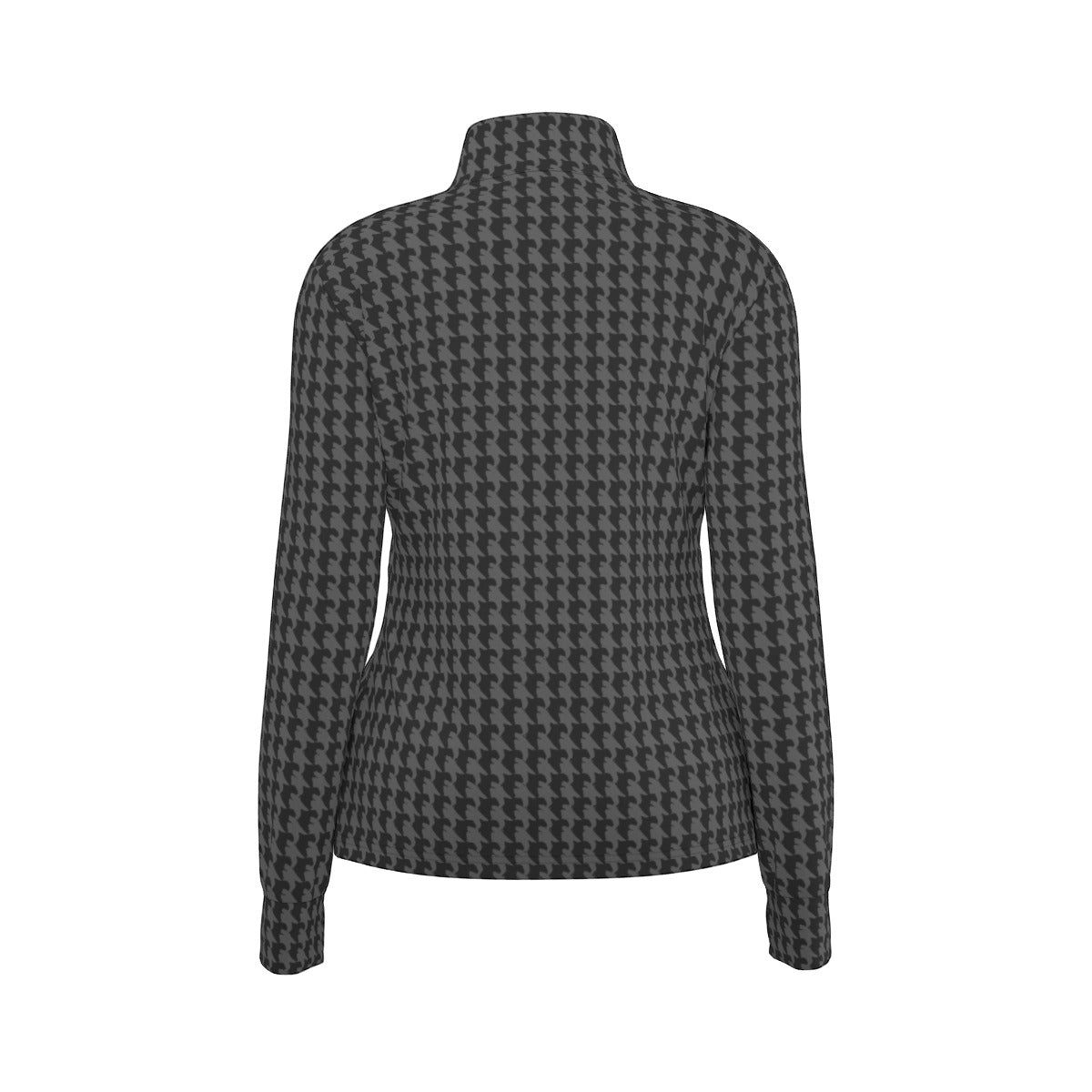 Vampire Art Women's Long Sleeve Thumbhole Jacket - Retro Grunge Black and Charcoal Houndstooth