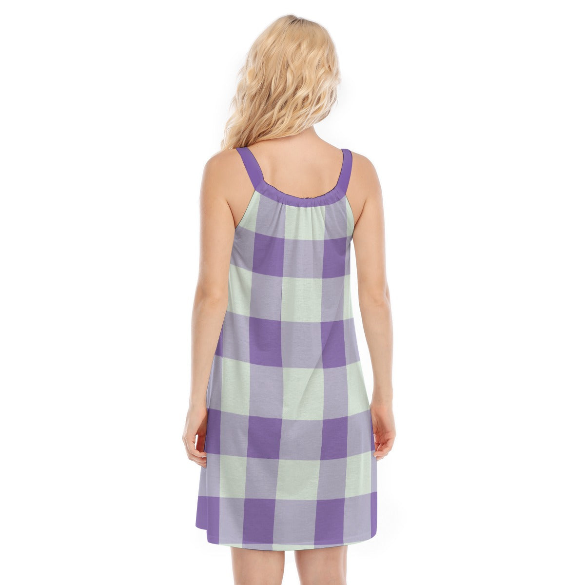 Vampire Art Cottagecore Women's Sleeveless Cami Dress - Purple Gingham