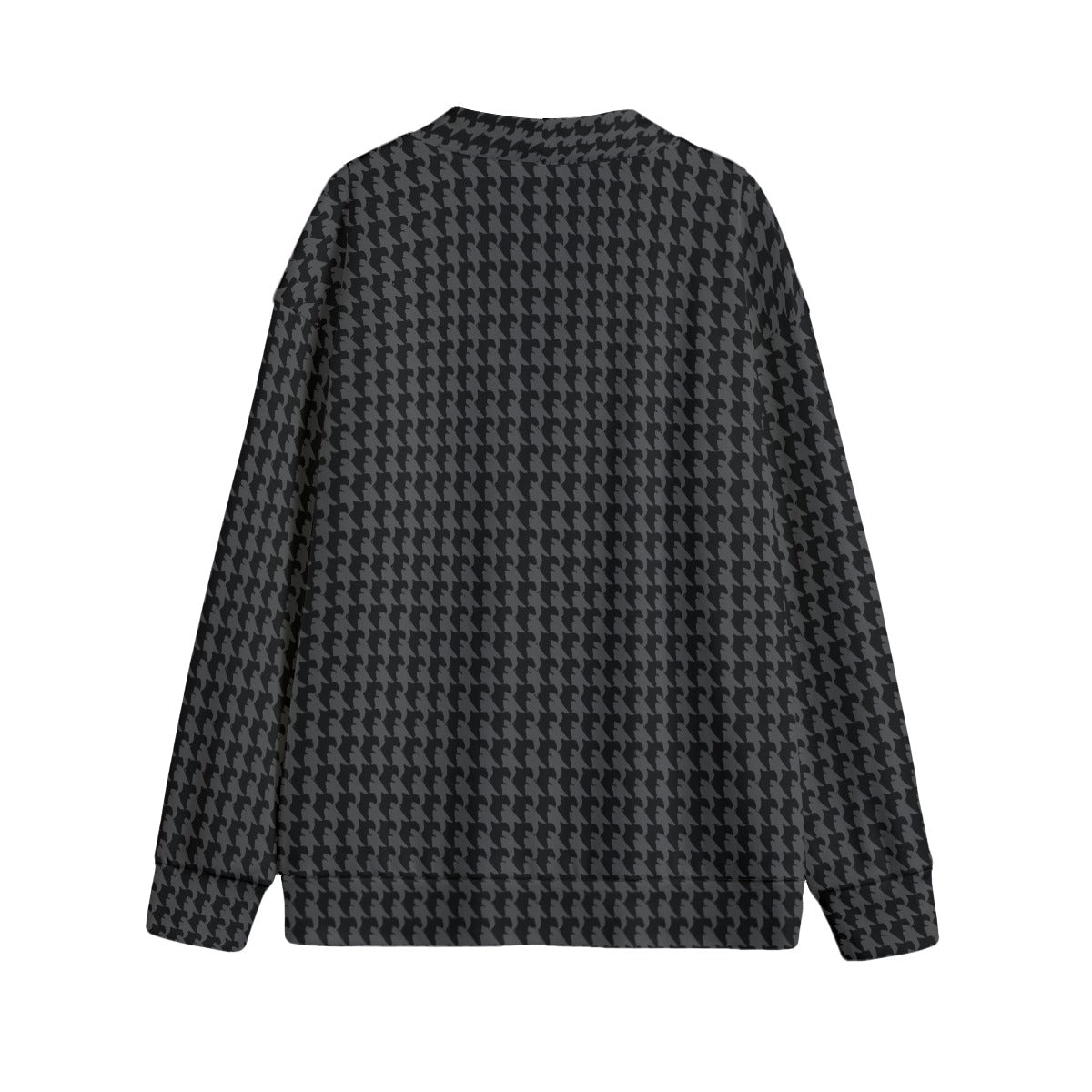 Vampire Art Retro Houndstooth in Black Unisex V-neck Knitted Fleece Cardigan With Button Closure