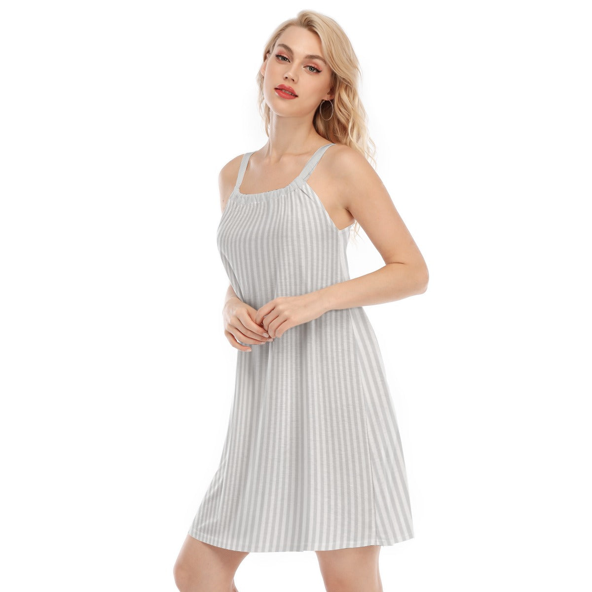 Vampire Art Cottagecore Women's Sleeveless Cami Dress - Grey Vertical Stripes