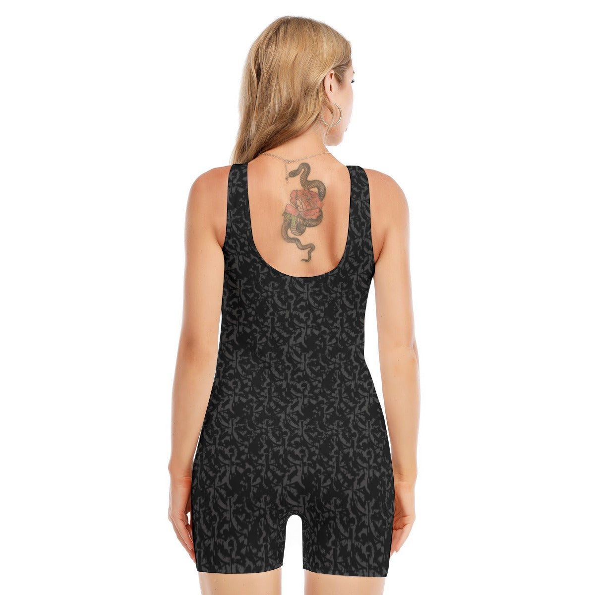 Vampire Art Women's Sleeveless One-piece Boyleg Swimsuit - Grunge Abstract Pattern in Black