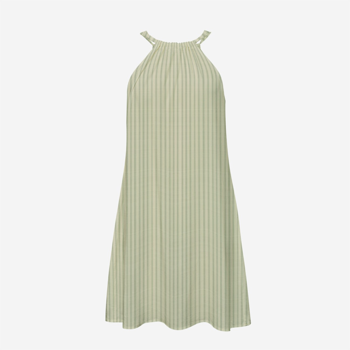 Vampire Art Vintage Grandad Stripes in Khaki Women's Halter Dress | Rayon