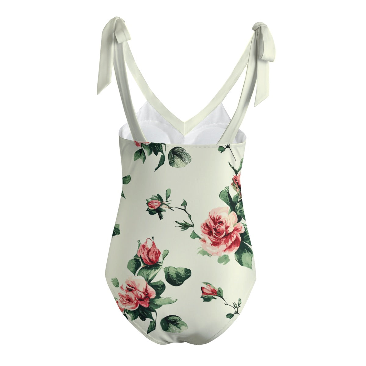 Vampire Art Romantic Retro Flowers Women's Tie Shoulder One-piece Padded Swimsuit - Retro Roses in Cream