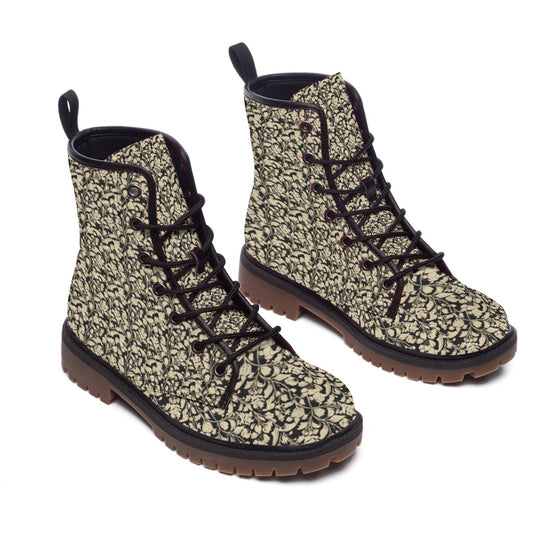 Vampire Art PU Leather Women's Combat Boots - Grunge Florals