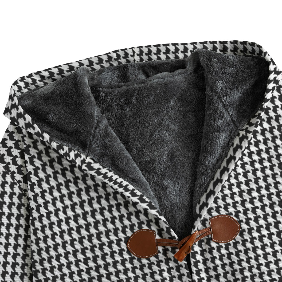 Vampire Art Retro Houndstooth in Black & White Men's Canvas Button Fleece Jacket